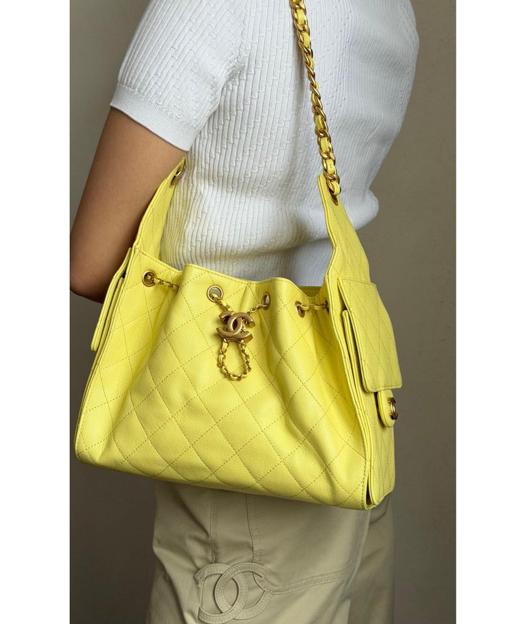 CHANEL Желтая кожаная сумка тоут, фото 2