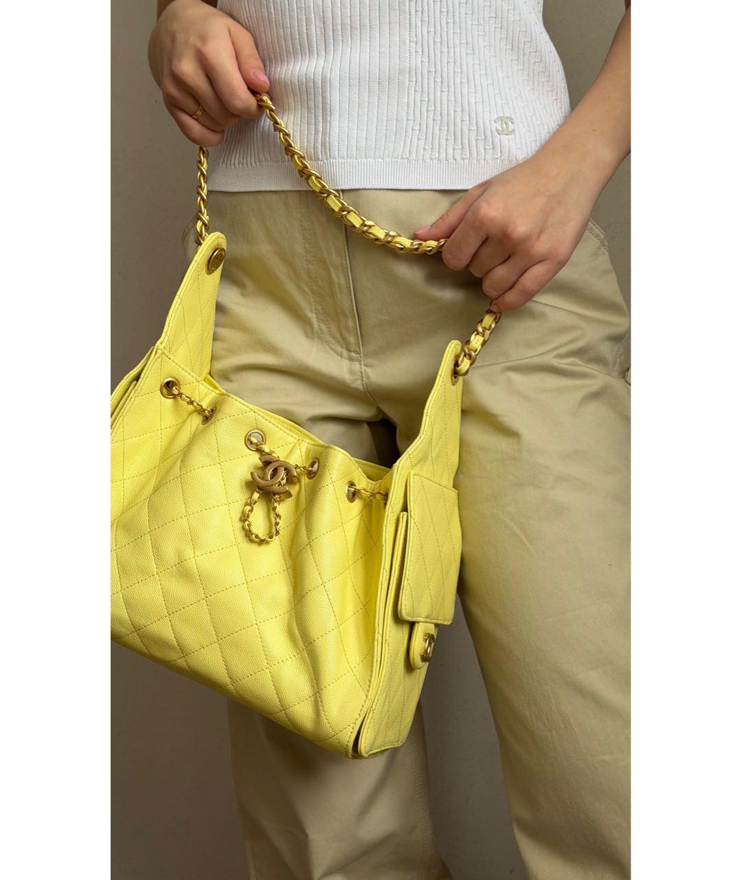 CHANEL Желтая кожаная сумка тоут, фото 3