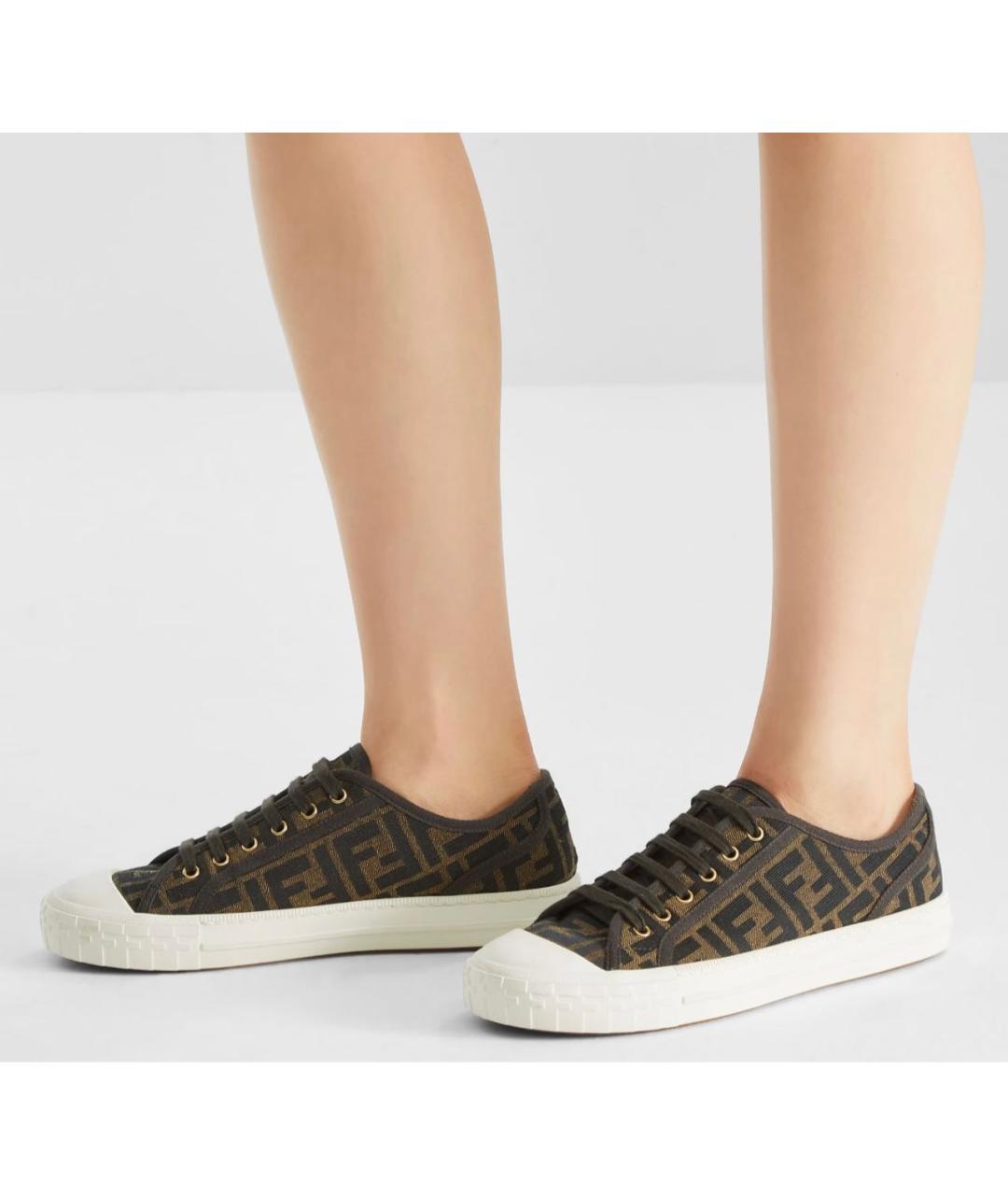 FENDI Коричневые текстильные кеды, фото 5