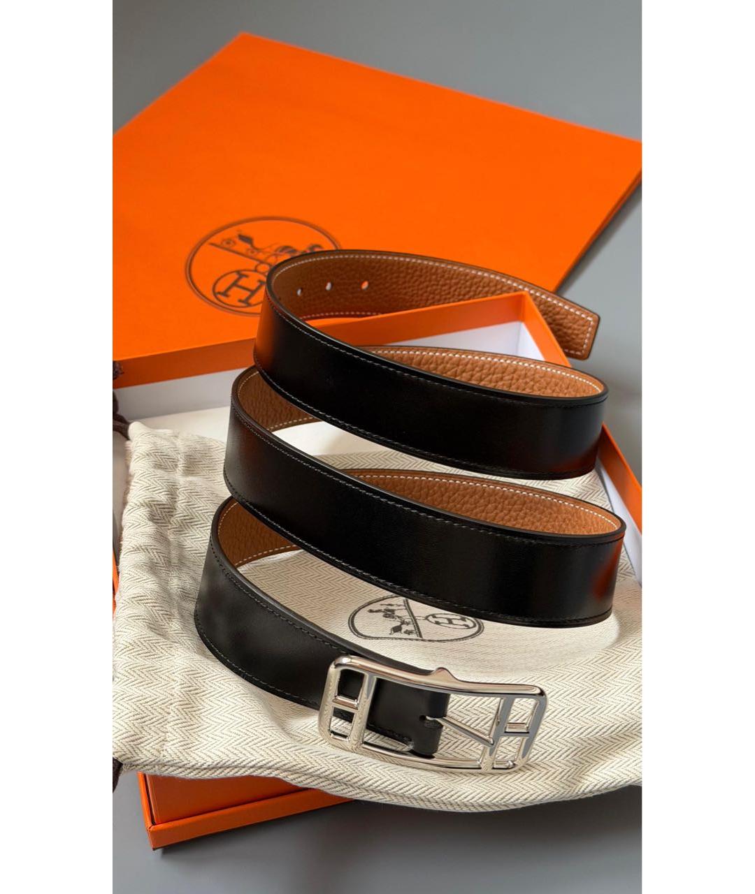 HERMES Черный кожаный ремень, фото 2