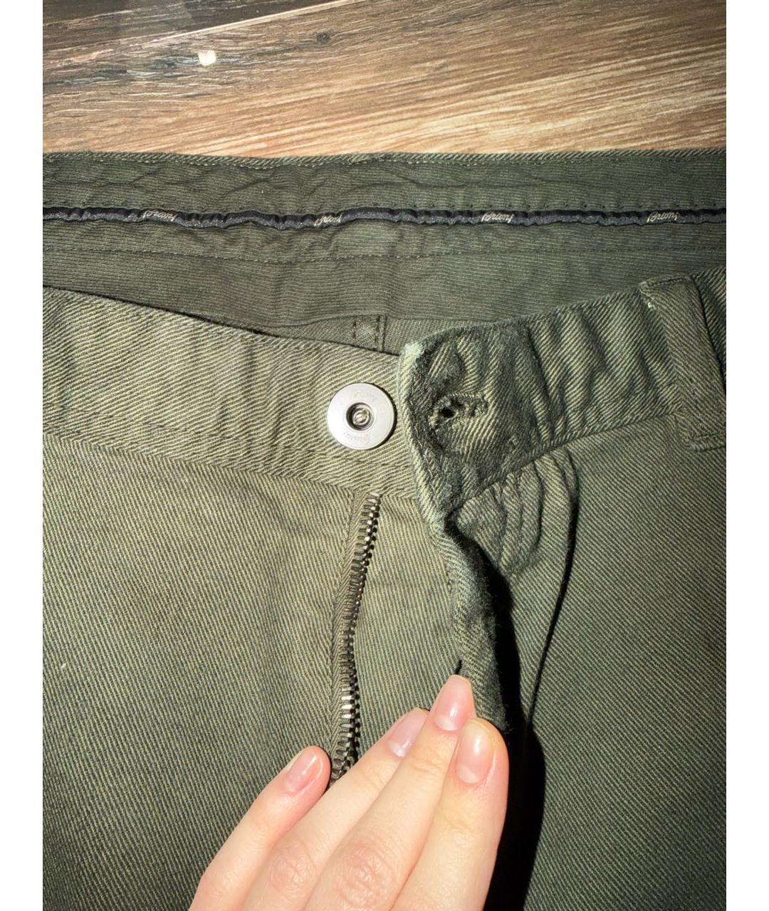 BRIONI Хаки хлопко-эластановые прямые джинсы, фото 3