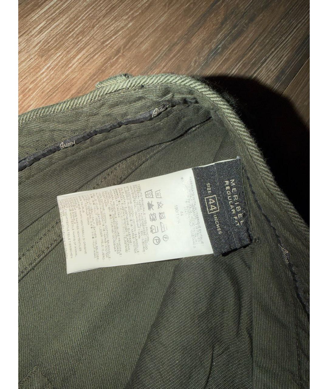 BRIONI Хаки хлопко-эластановые прямые джинсы, фото 4