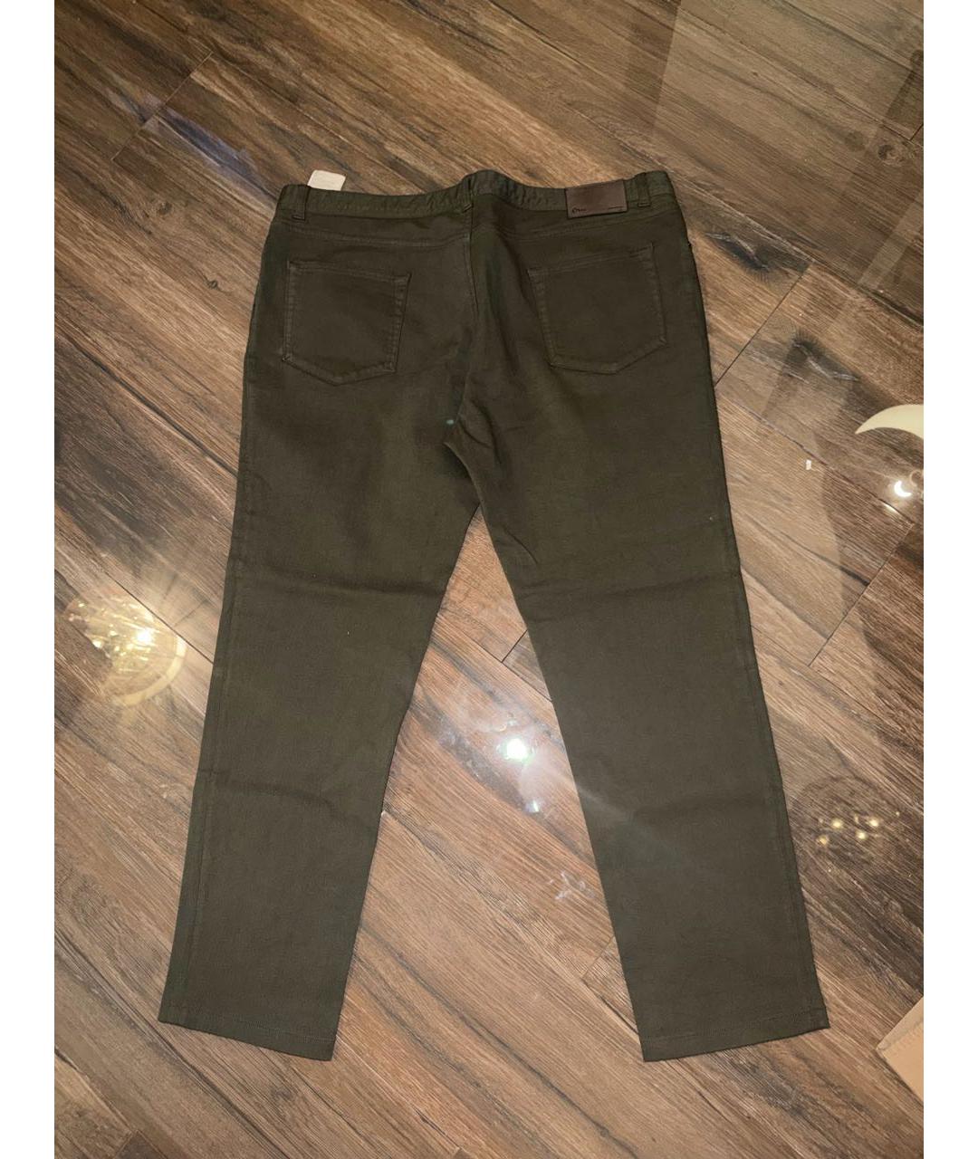 BRIONI Хаки хлопко-эластановые прямые джинсы, фото 2