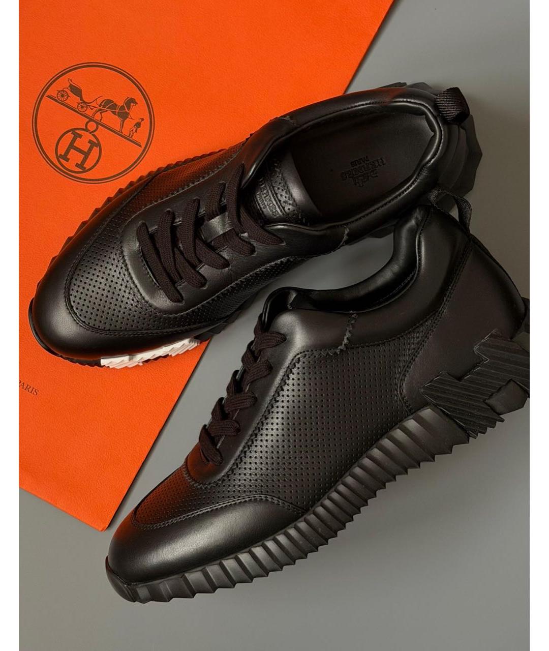 HERMES Черные кожаные низкие кроссовки / кеды, фото 3