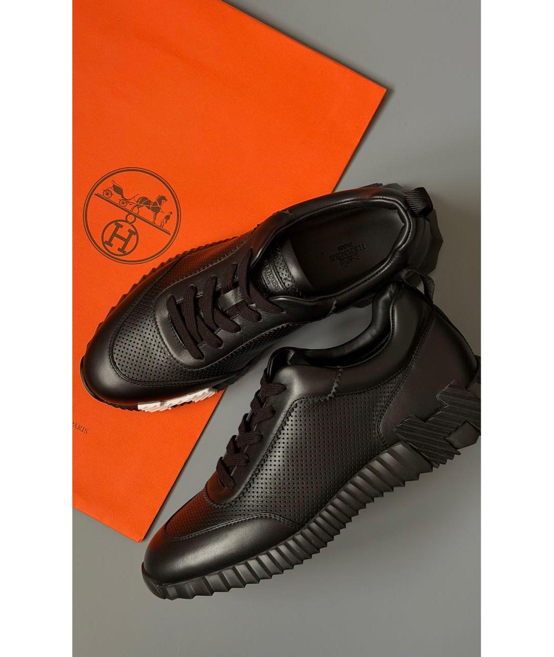 HERMES Черные кожаные низкие кроссовки / кеды, фото 2