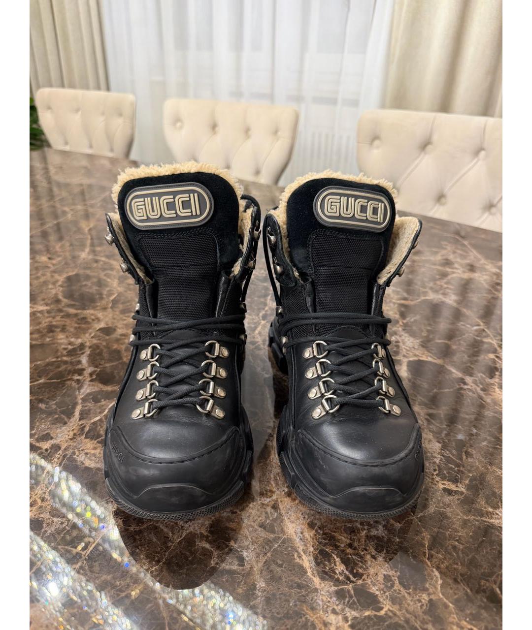 GUCCI Черные кожаные ботинки, фото 2