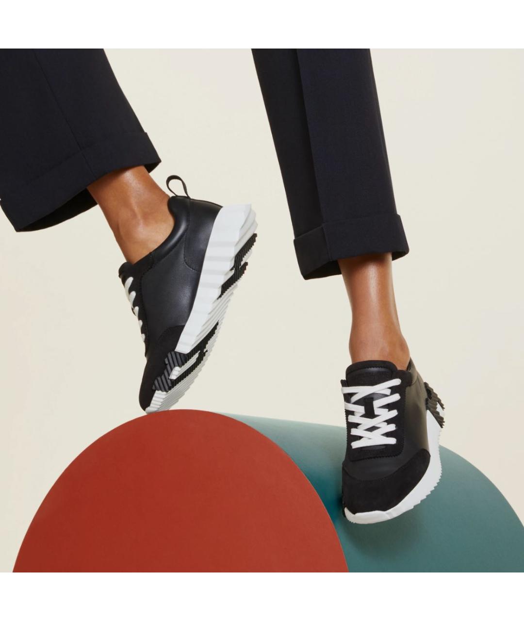 HERMES Черные кожаные низкие кроссовки / кеды, фото 3