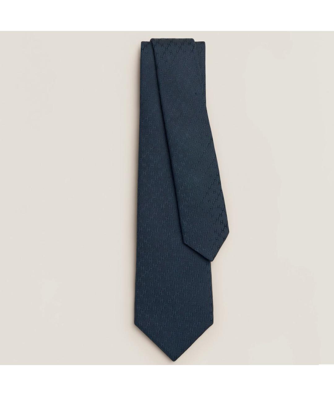 HERMES Темно-синий шелковый галстук, фото 4