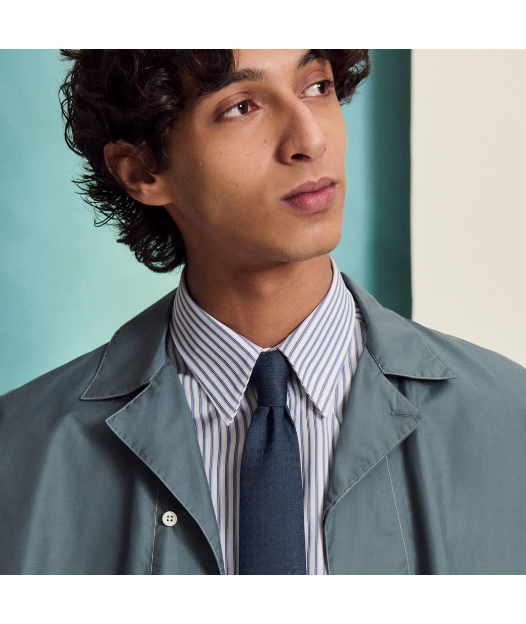 HERMES Темно-синий шелковый галстук, фото 3