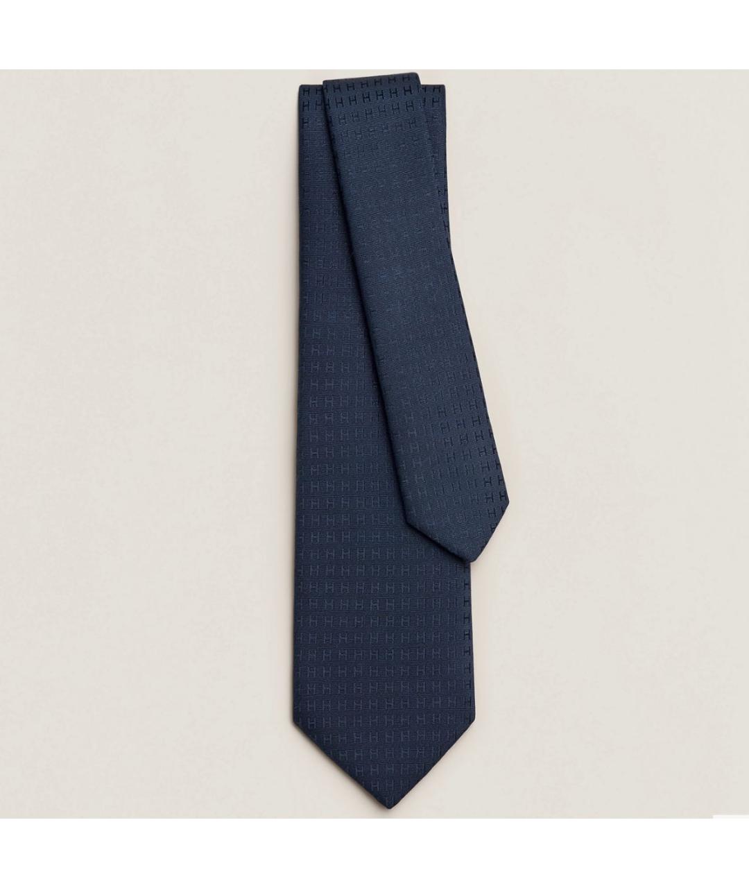 HERMES Темно-синий шелковый галстук, фото 4