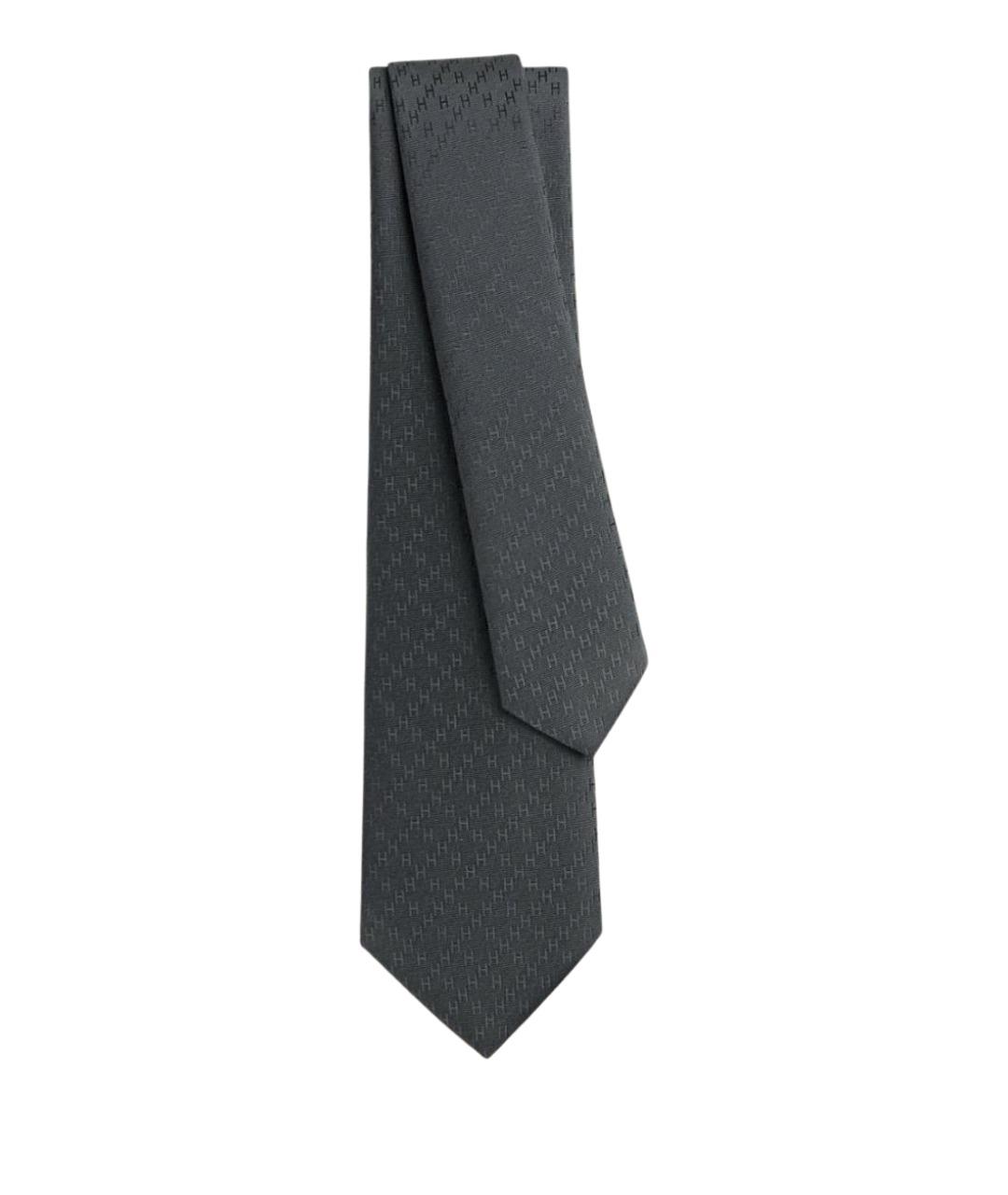 HERMES Антрацитовый шелковый галстук, фото 1