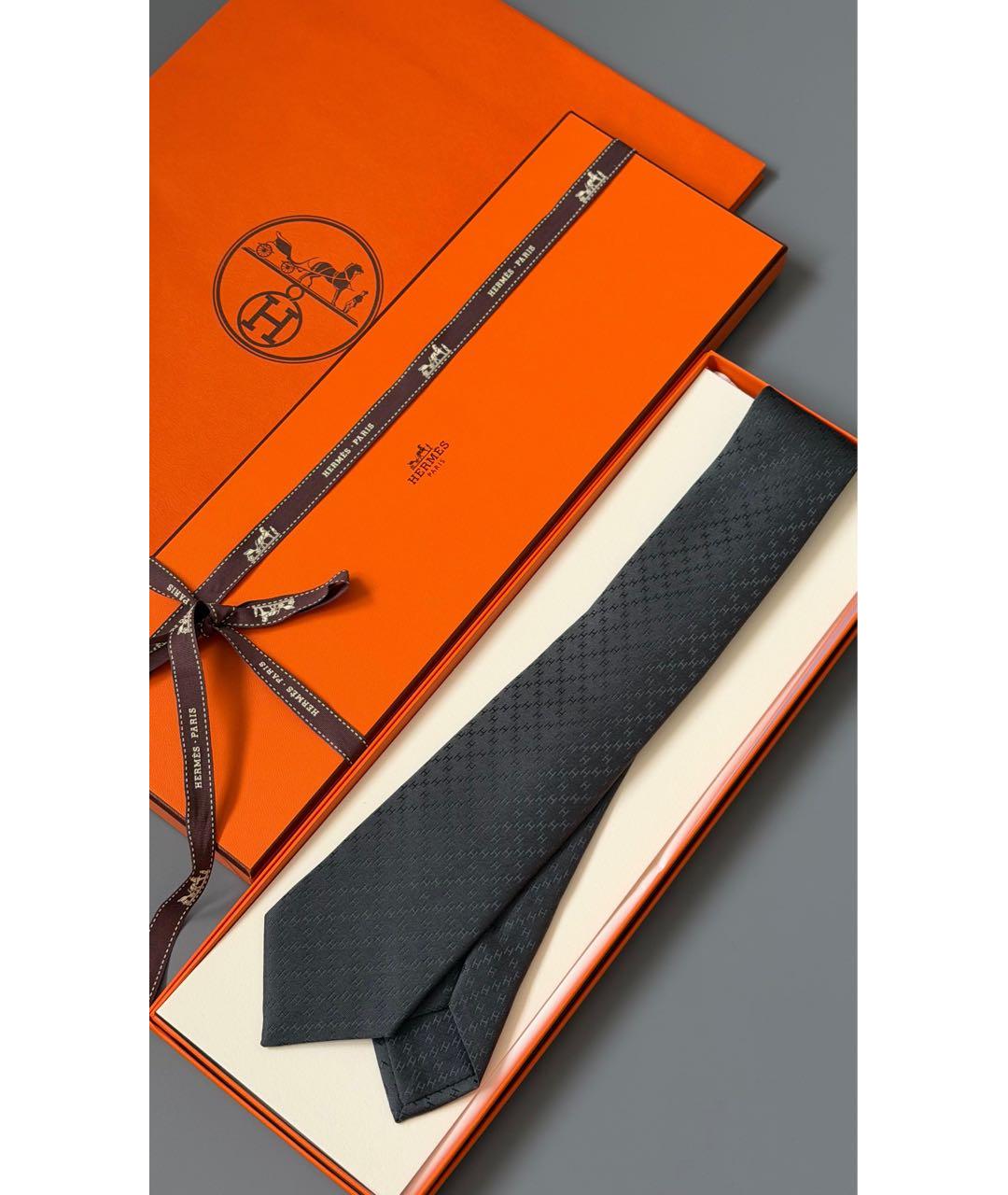 HERMES Антрацитовый шелковый галстук, фото 2