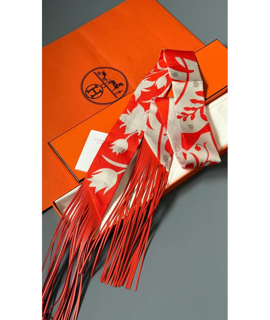 HERMES Красный шелковый шарф, фото 2