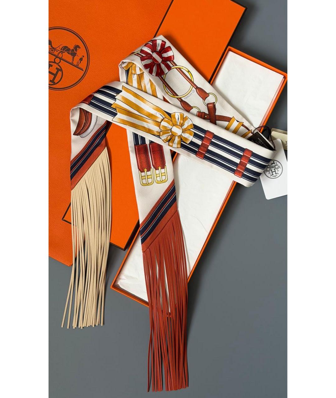 HERMES Красный шелковый шарф, фото 2