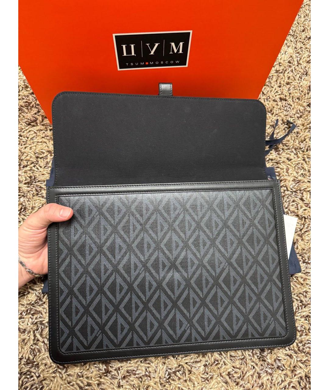 CHRISTIAN DIOR Темно-синяя кожаная папка для документов, фото 3