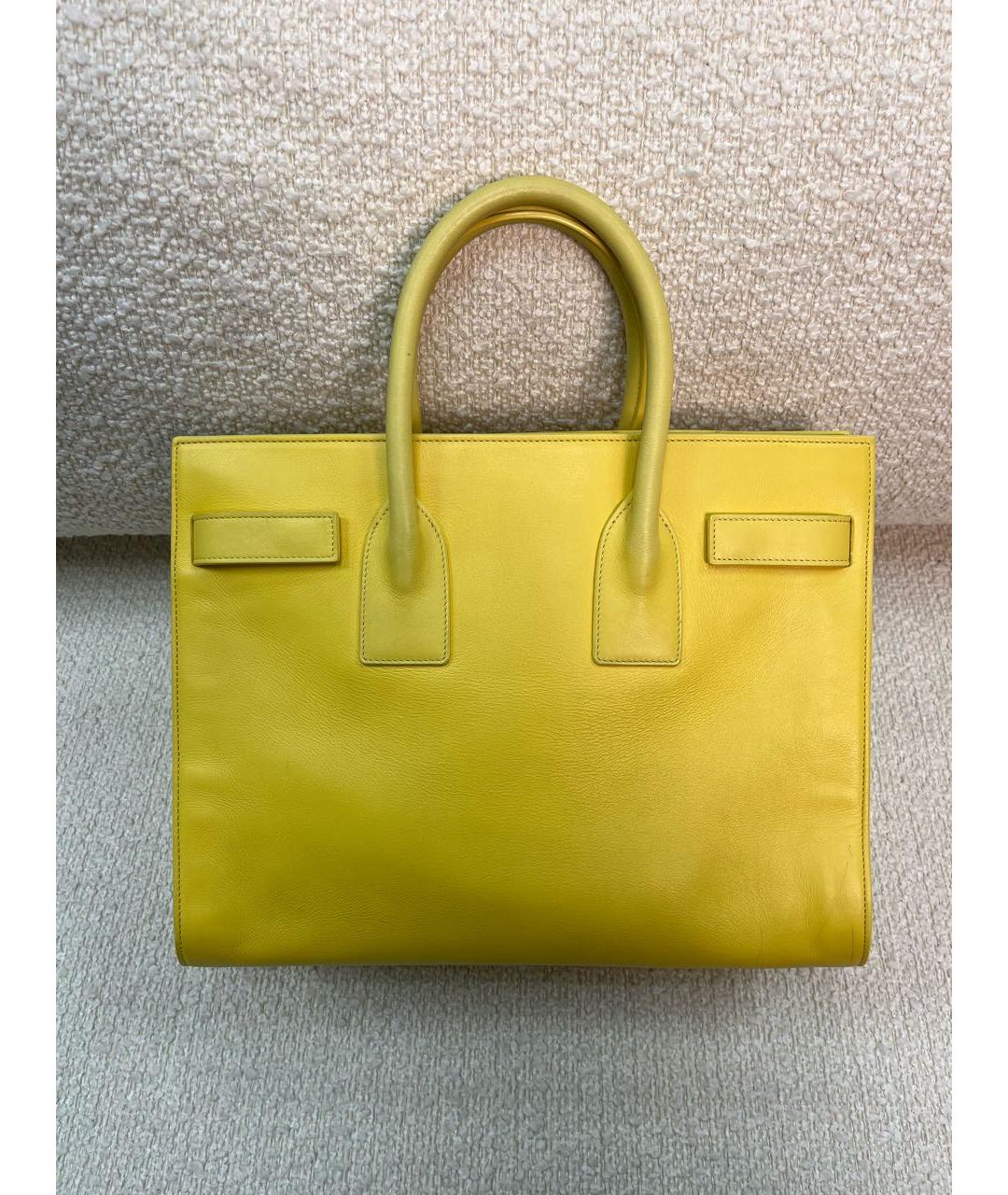 SAINT LAURENT Желтая кожаная сумка тоут, фото 3