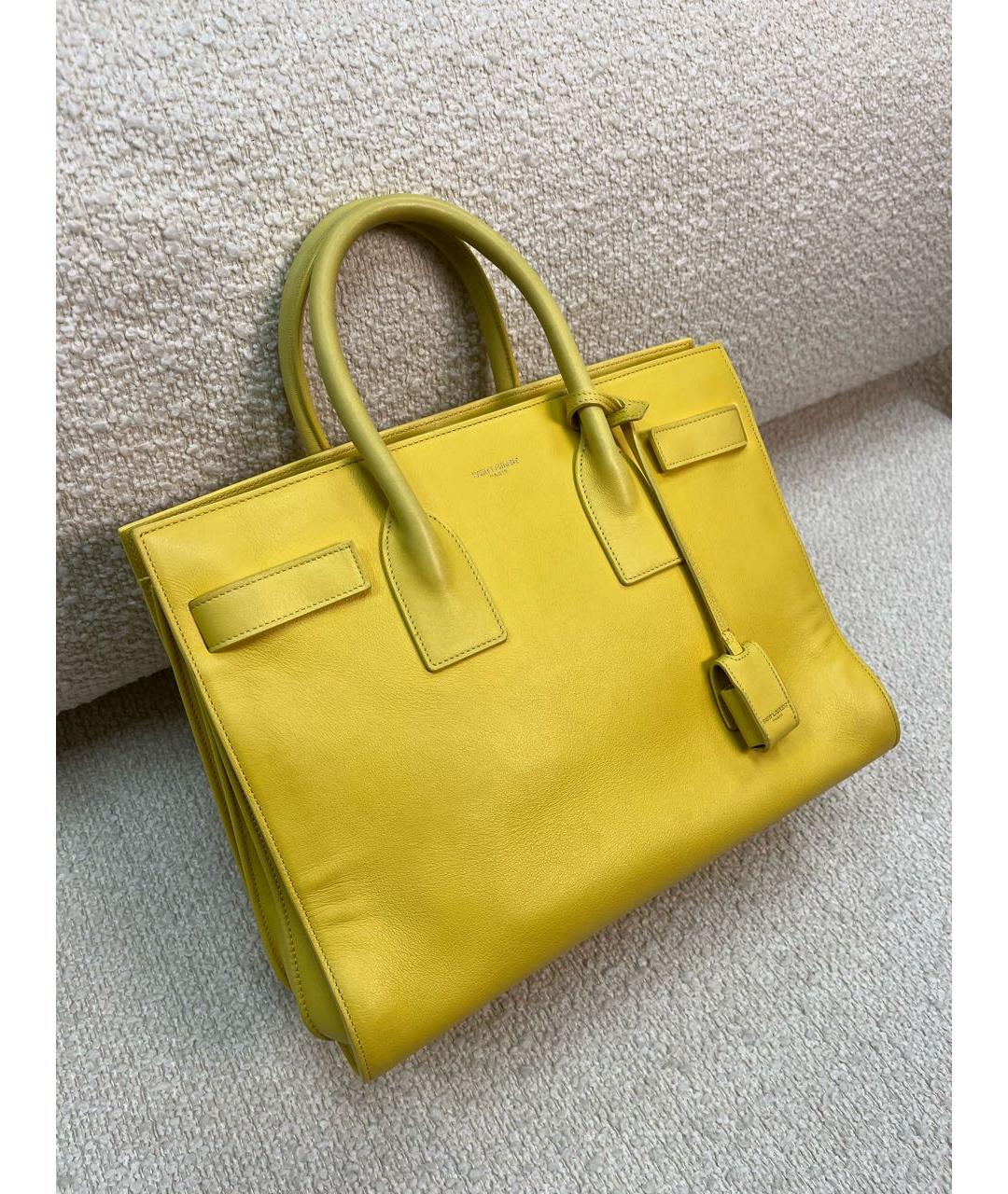 SAINT LAURENT Желтая кожаная сумка тоут, фото 2