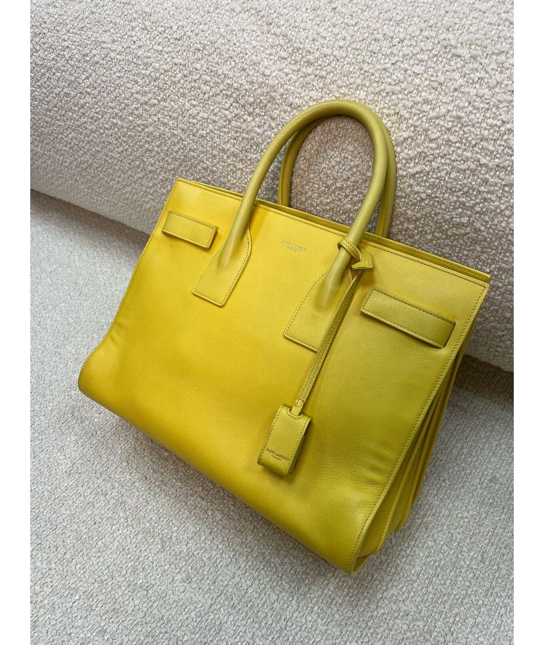 SAINT LAURENT Желтая кожаная сумка тоут, фото 5