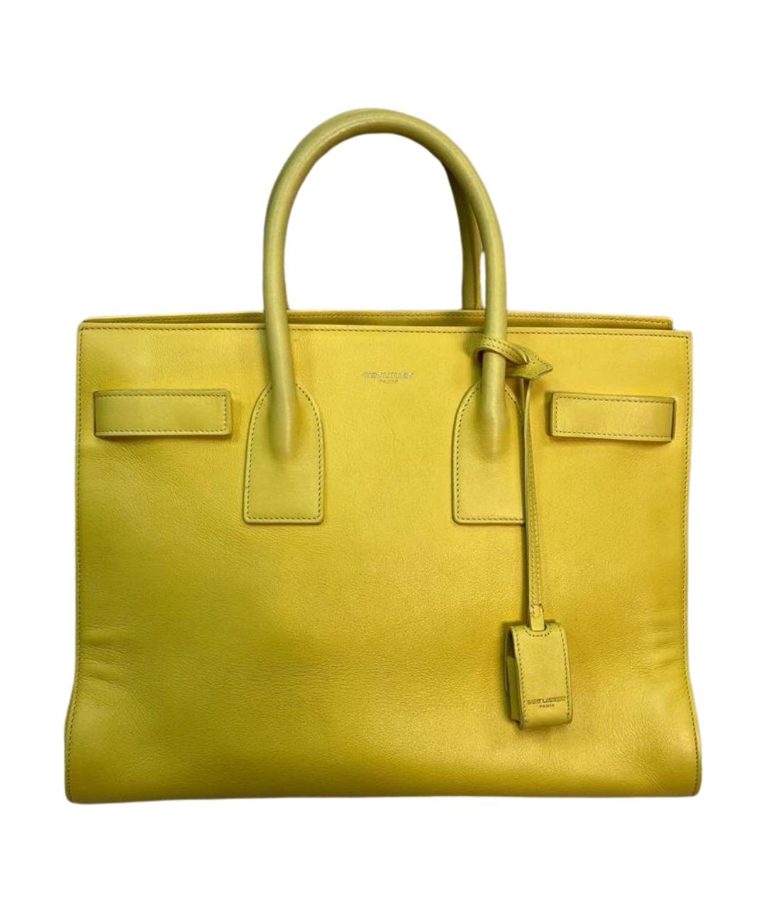 SAINT LAURENT Желтая кожаная сумка тоут, фото 1