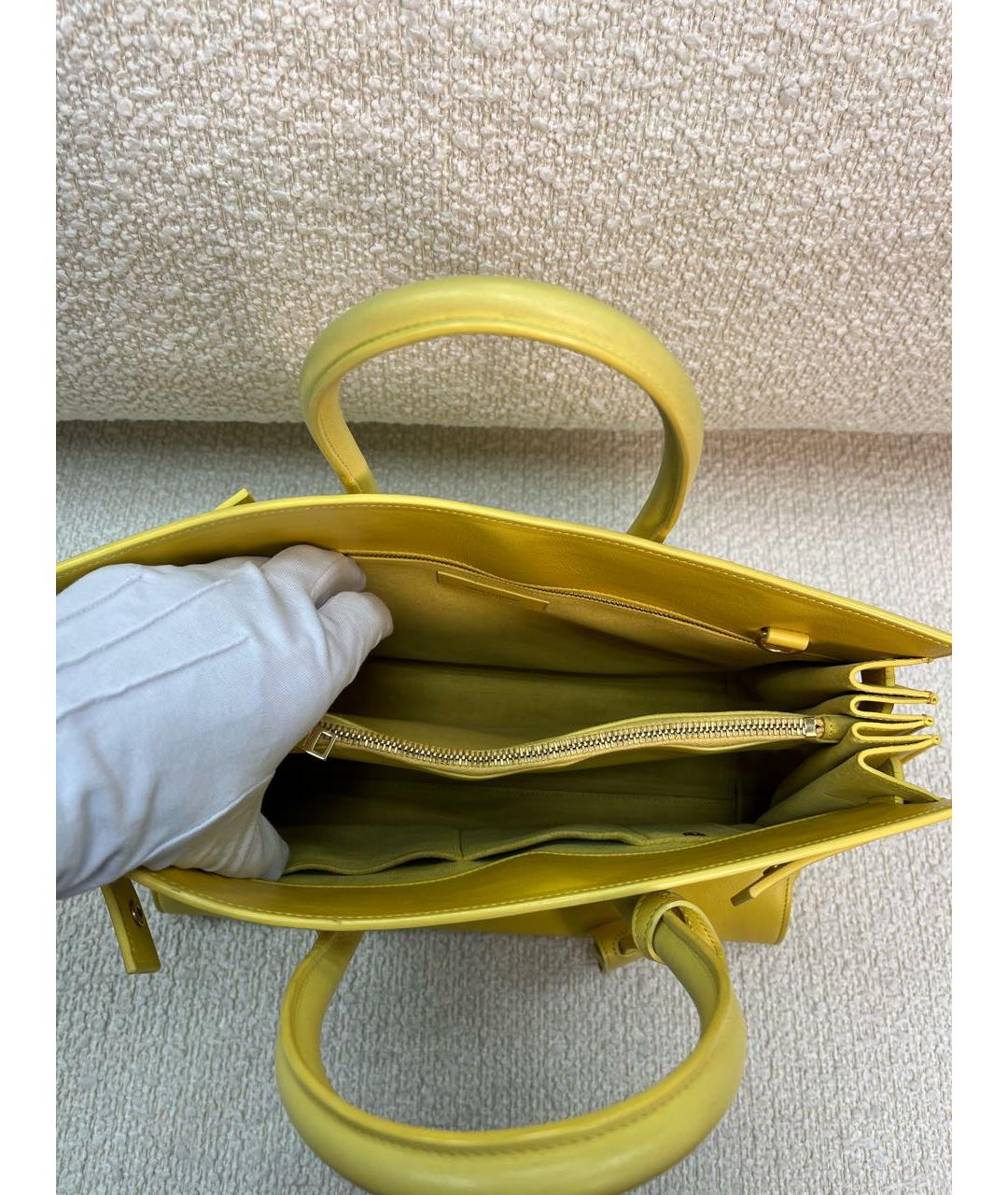 SAINT LAURENT Желтая кожаная сумка тоут, фото 4