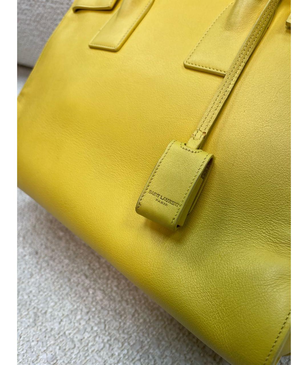 SAINT LAURENT Желтая кожаная сумка тоут, фото 8