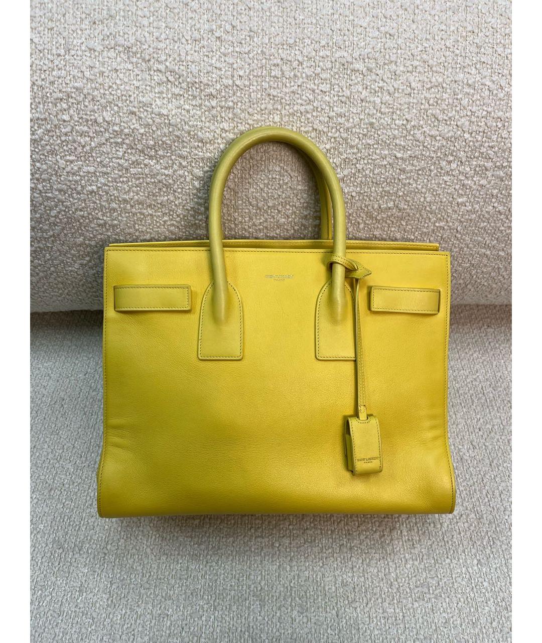 SAINT LAURENT Желтая кожаная сумка тоут, фото 9
