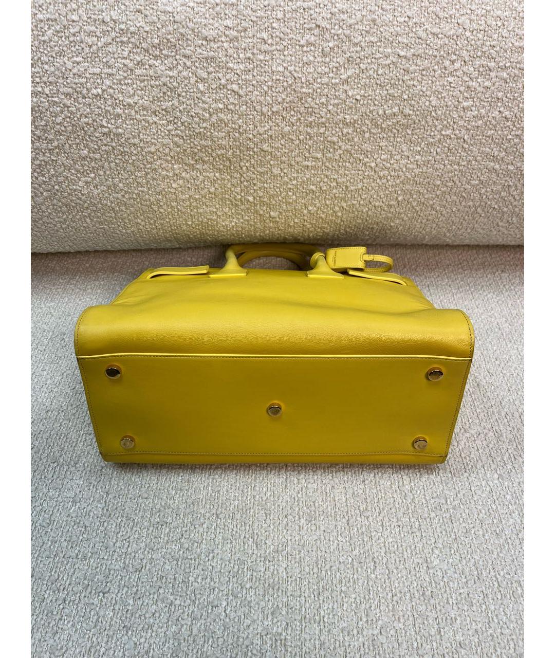 SAINT LAURENT Желтая кожаная сумка тоут, фото 6