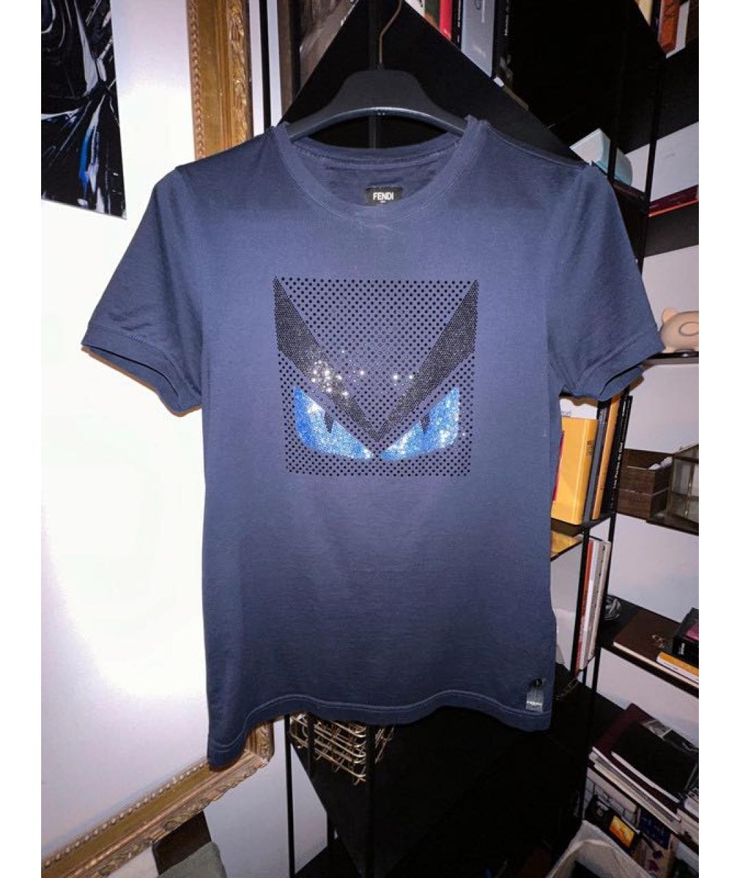 FENDI Темно-синяя хлопковая футболка, фото 6