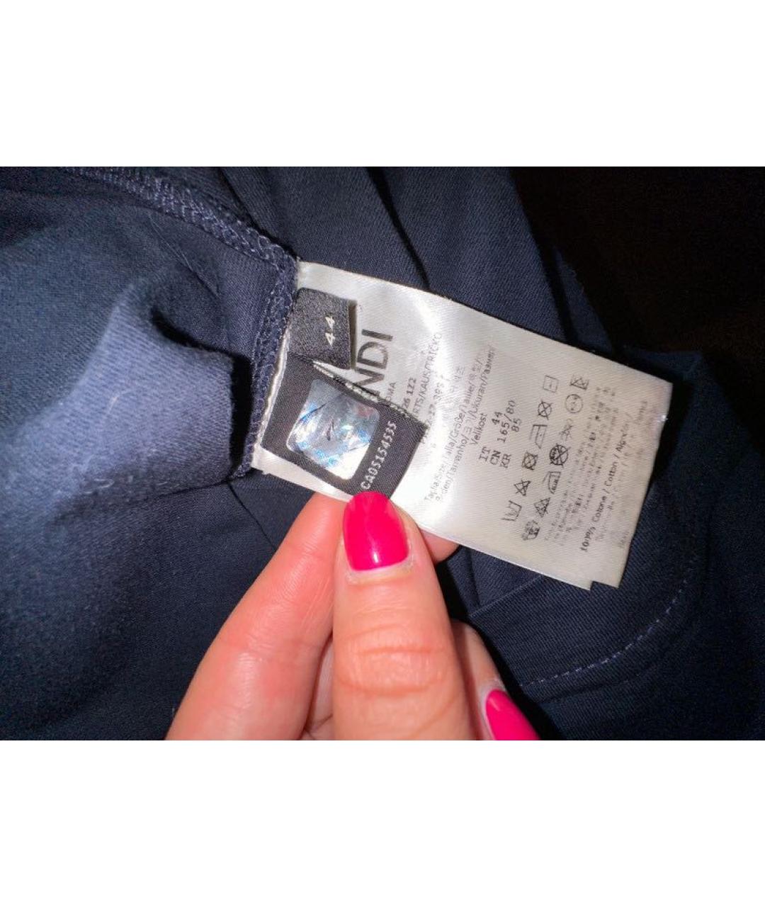 FENDI Темно-синяя хлопковая футболка, фото 3