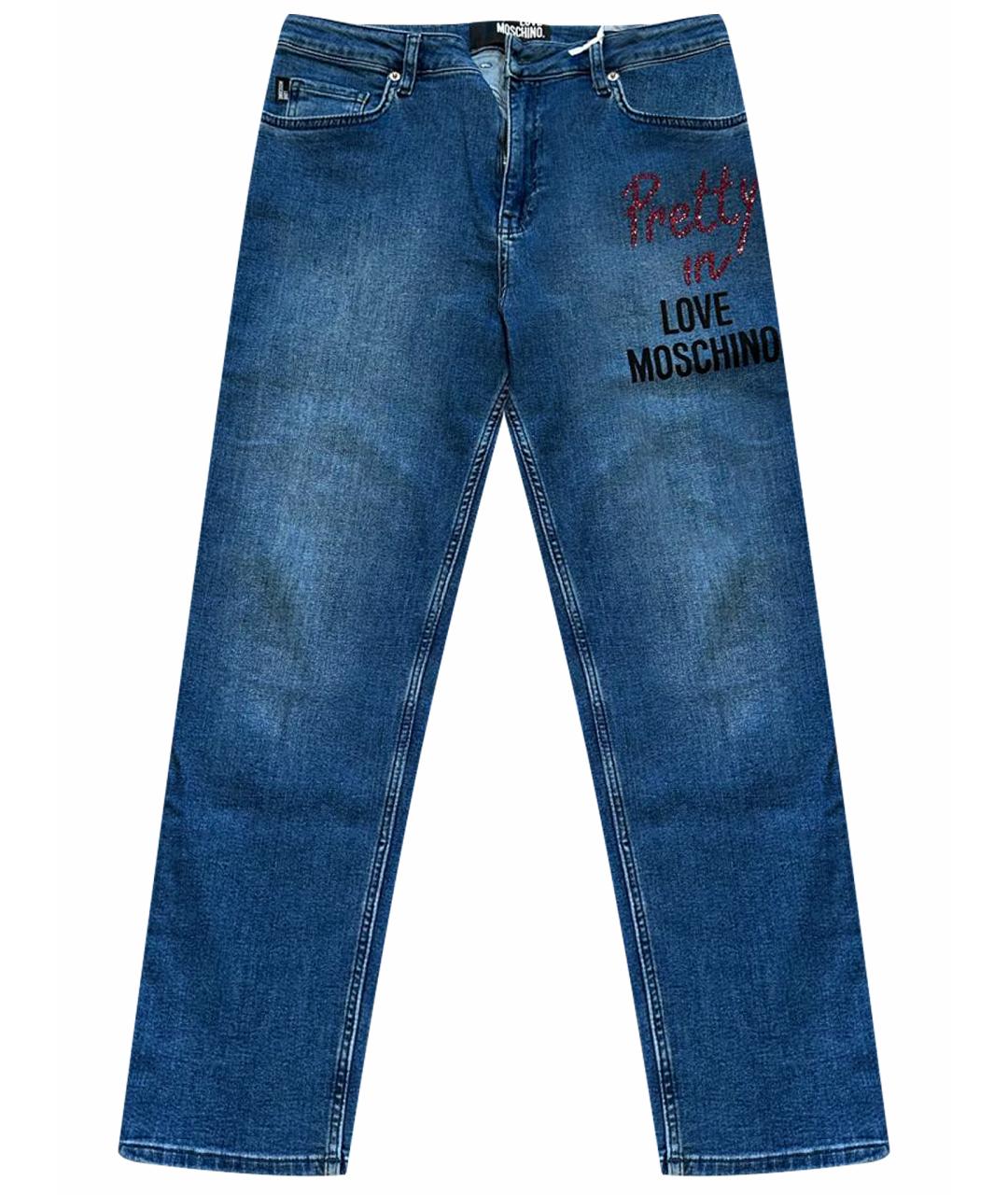 LOVE MOSCHINO Синие хлопко-полиэстеровые прямые джинсы, фото 1