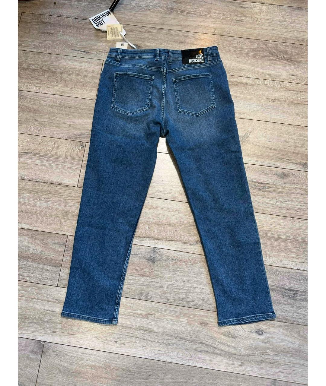 LOVE MOSCHINO Синие хлопко-полиэстеровые прямые джинсы, фото 2