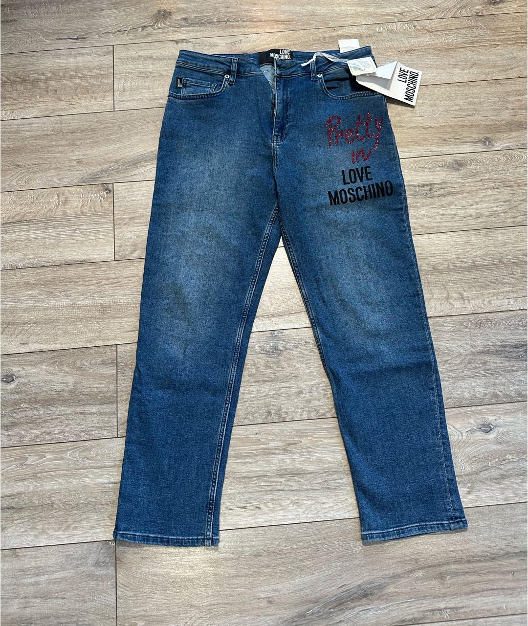 LOVE MOSCHINO Синие хлопко-полиэстеровые прямые джинсы, фото 9