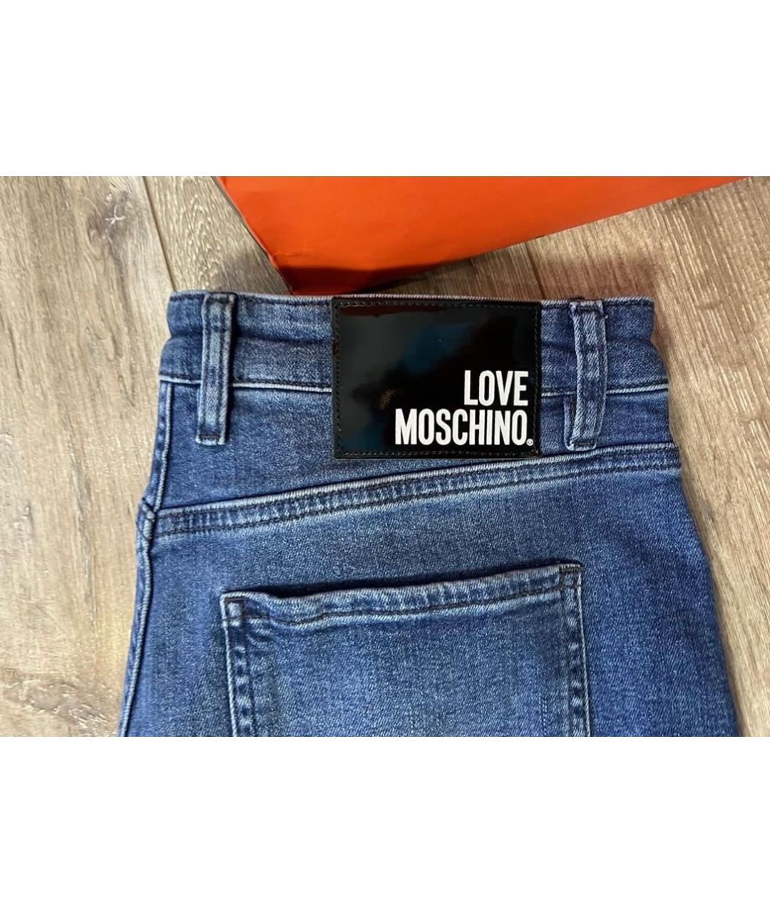 LOVE MOSCHINO Синие хлопко-полиэстеровые прямые джинсы, фото 7
