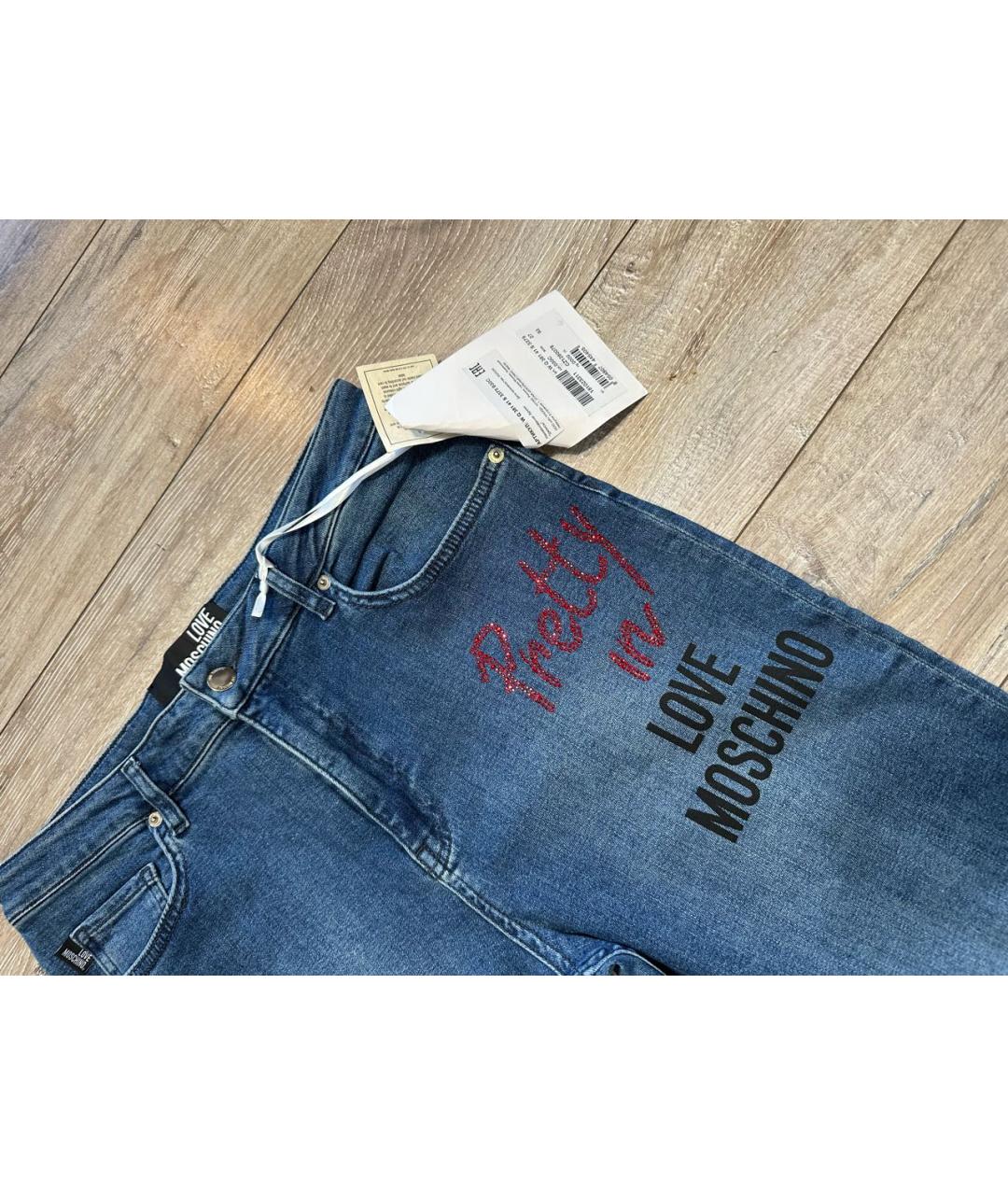 LOVE MOSCHINO Синие хлопко-полиэстеровые прямые джинсы, фото 4