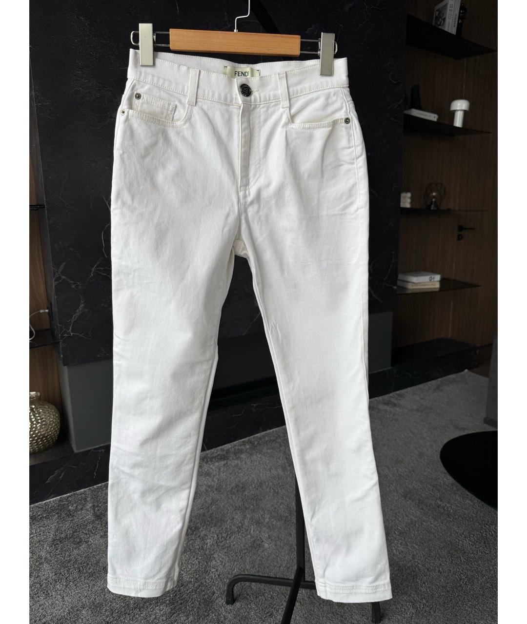 FENDI Белые хлопковые джинсы слим, фото 9