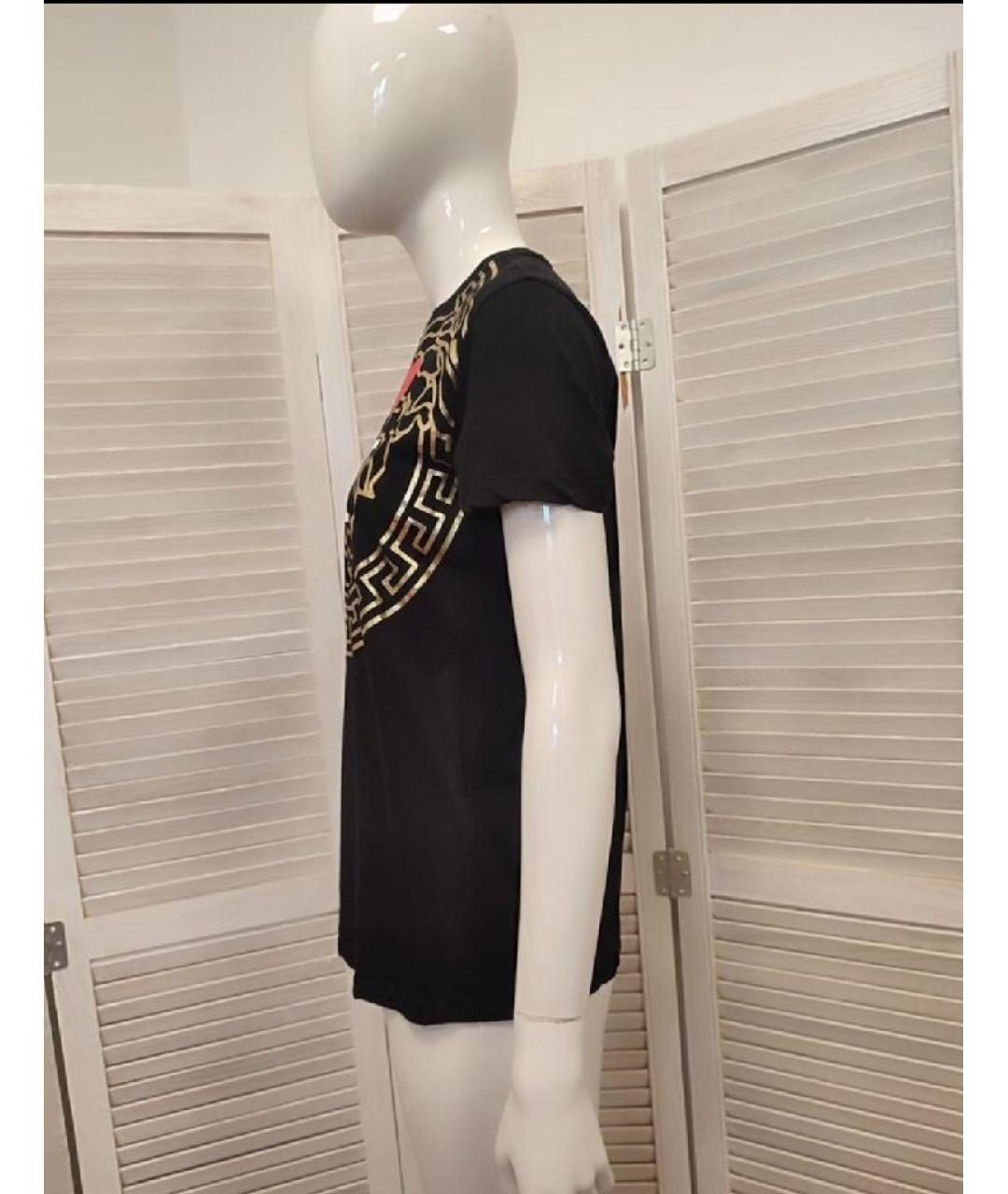 VERSACE Черная хлопко-эластановая футболка, фото 5