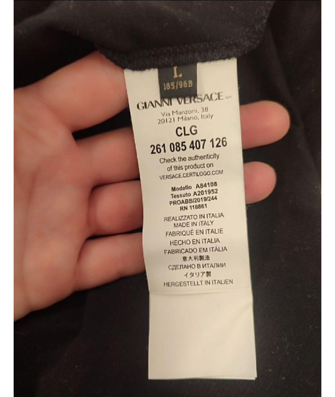 VERSACE Черная хлопко-эластановая футболка, фото 8