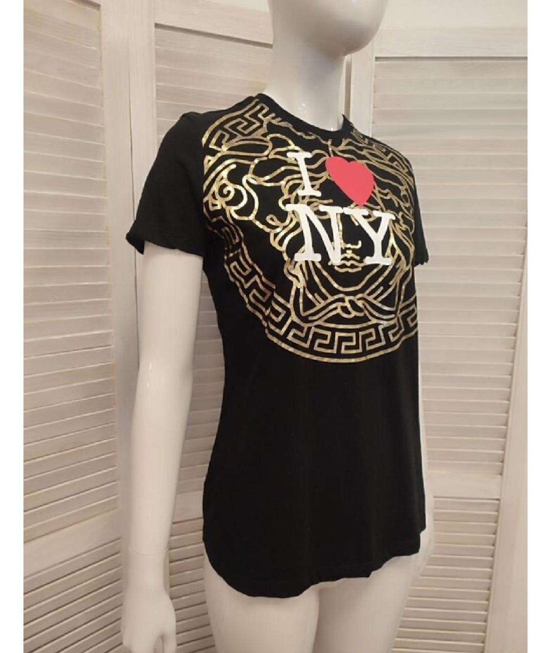 VERSACE Черная хлопко-эластановая футболка, фото 4