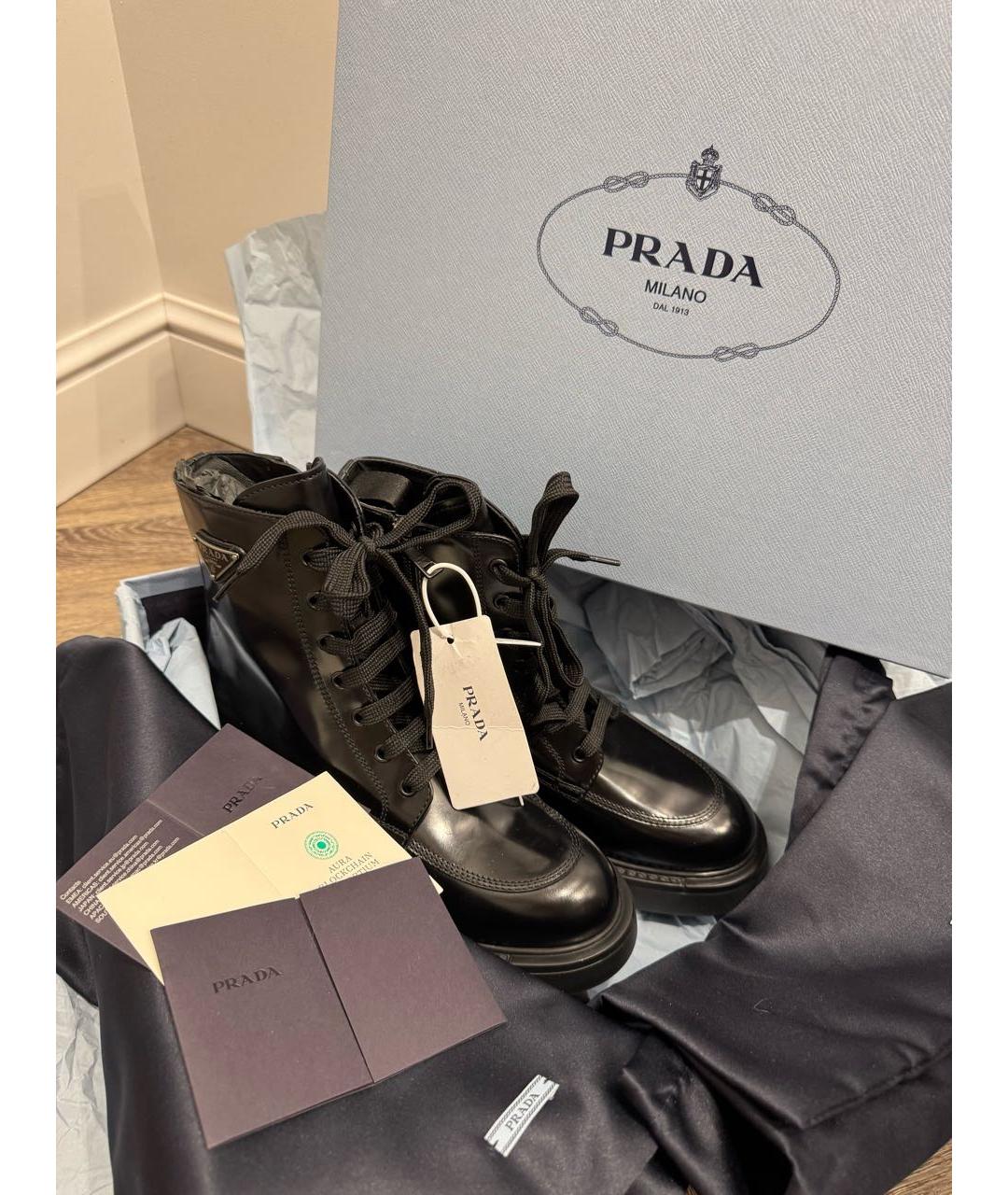 PRADA Черные кожаные ботинки, фото 6