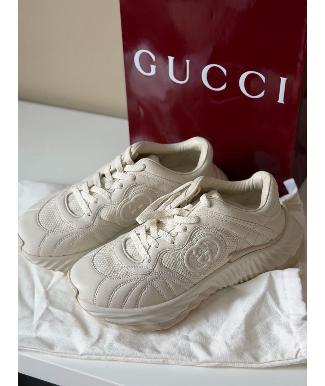 GUCCI Белые кожаные кроссовки, фото 4