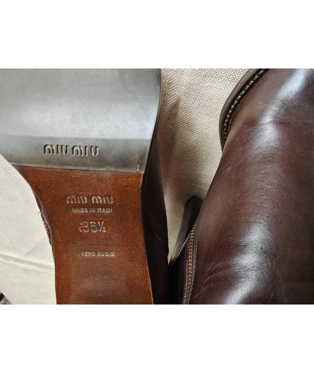MIU MIU Коричневые кожаные ботильоны, фото 4