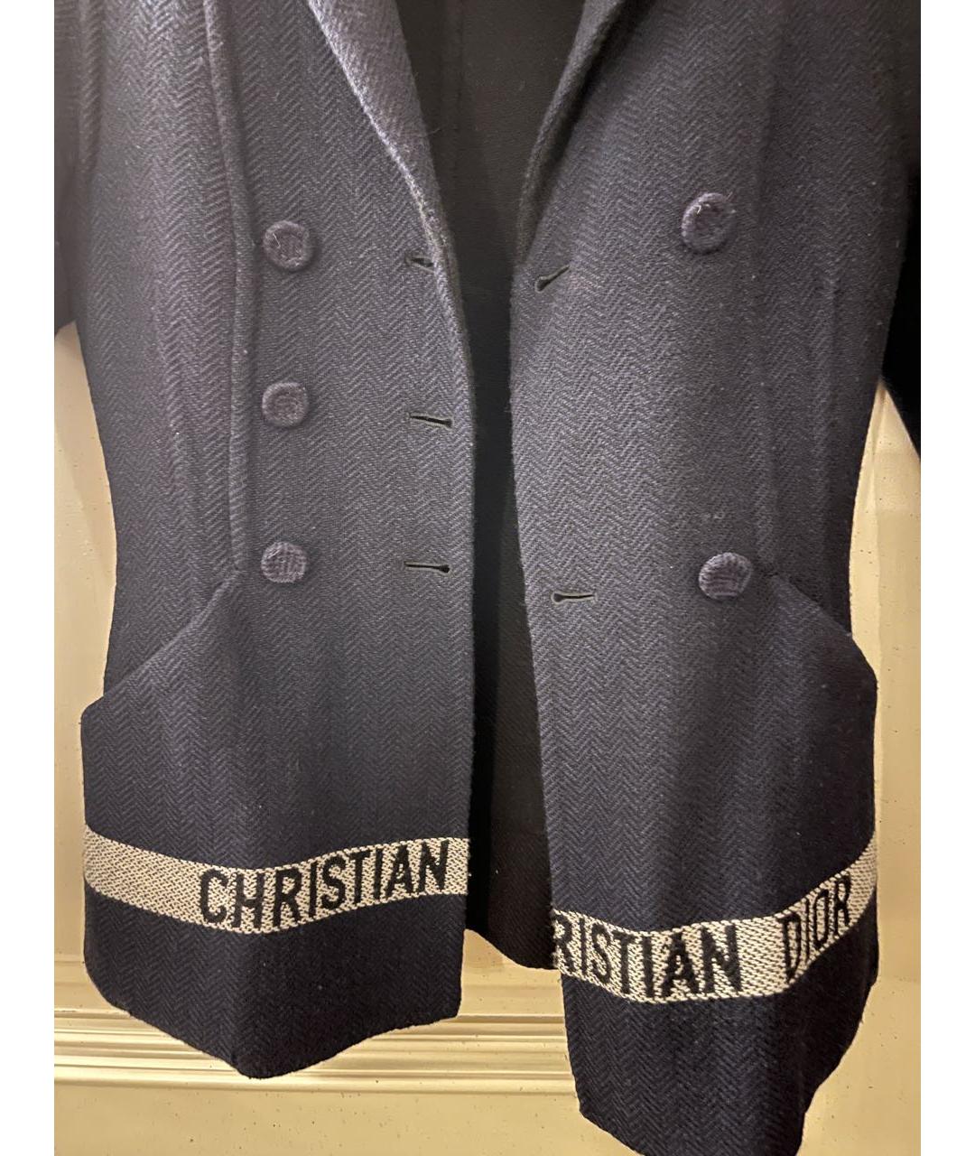 CHRISTIAN DIOR Темно-синий шерстяной жакет/пиджак, фото 4