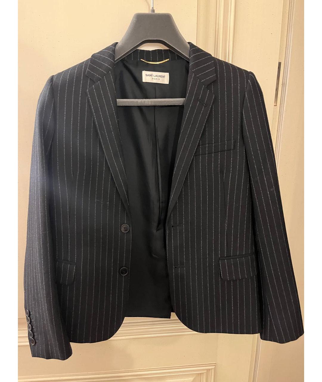 SAINT LAURENT Антрацитовый шерстяной костюм с брюками, фото 2