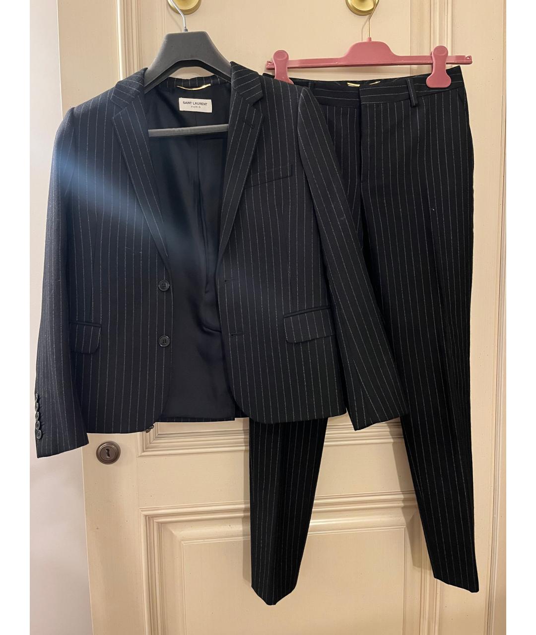 SAINT LAURENT Антрацитовый шерстяной костюм с брюками, фото 8