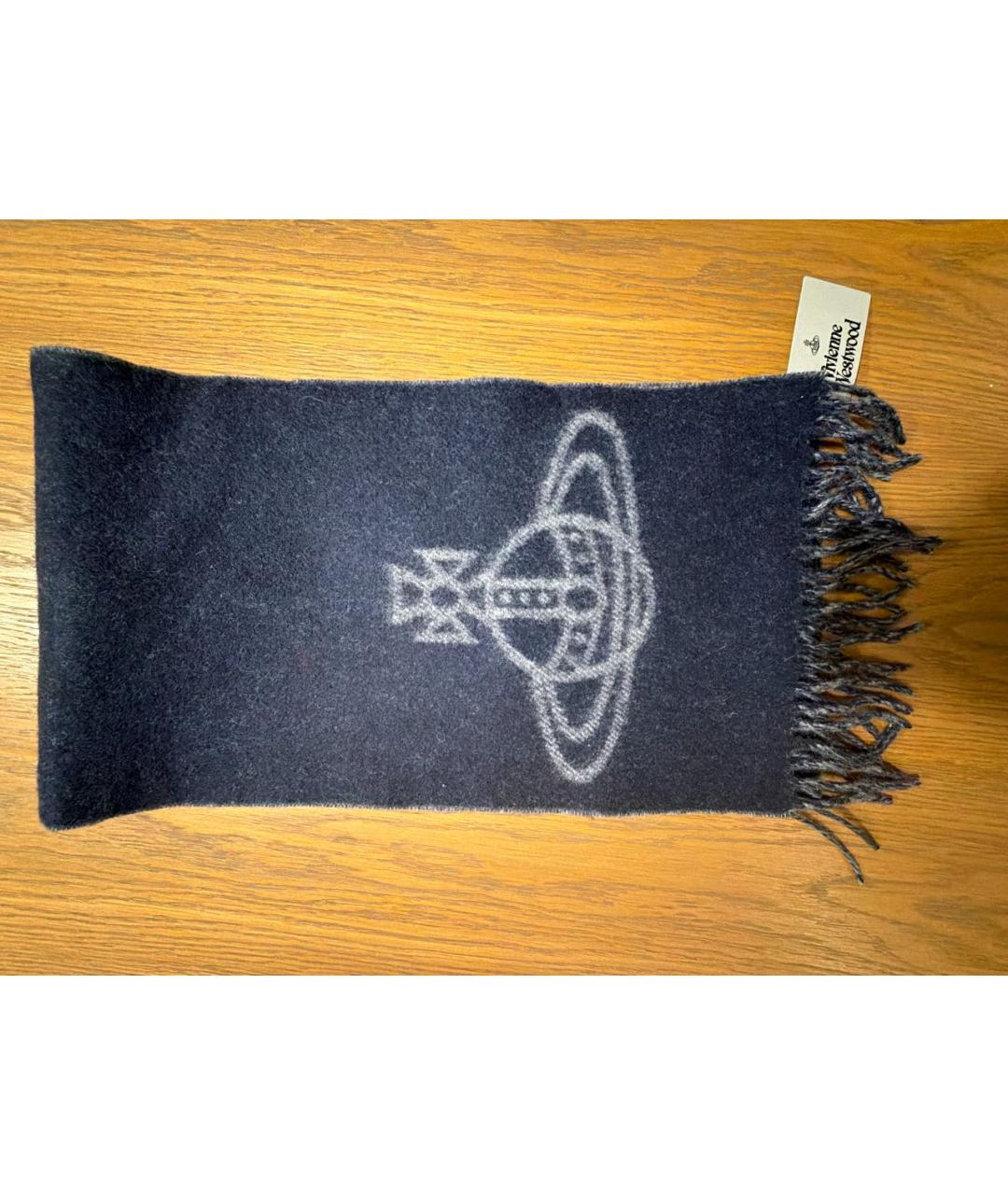 VIVIENNE WESTWOOD Темно-синий шерстяной шарф, фото 6