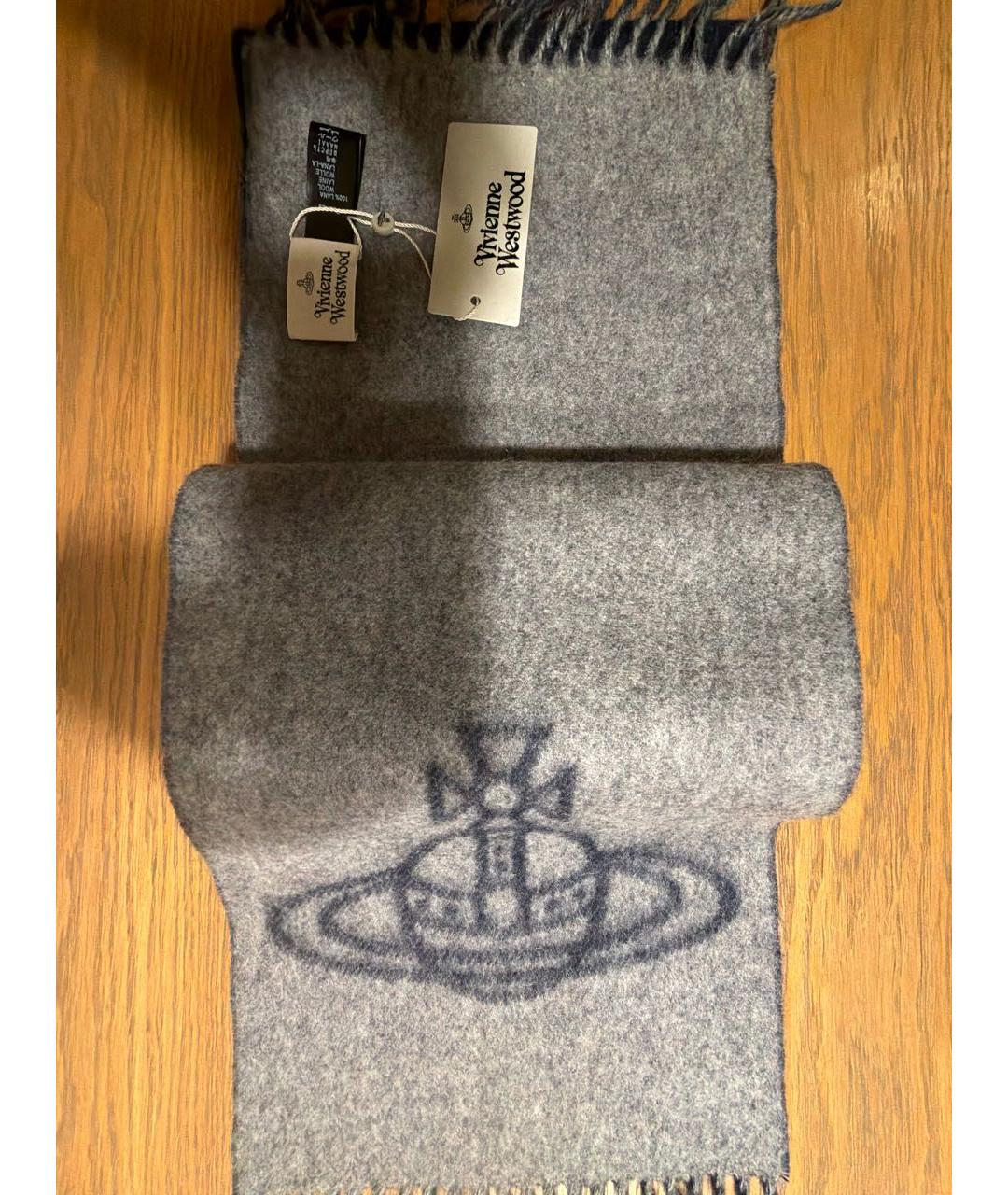 VIVIENNE WESTWOOD Темно-синий шерстяной шарф, фото 4