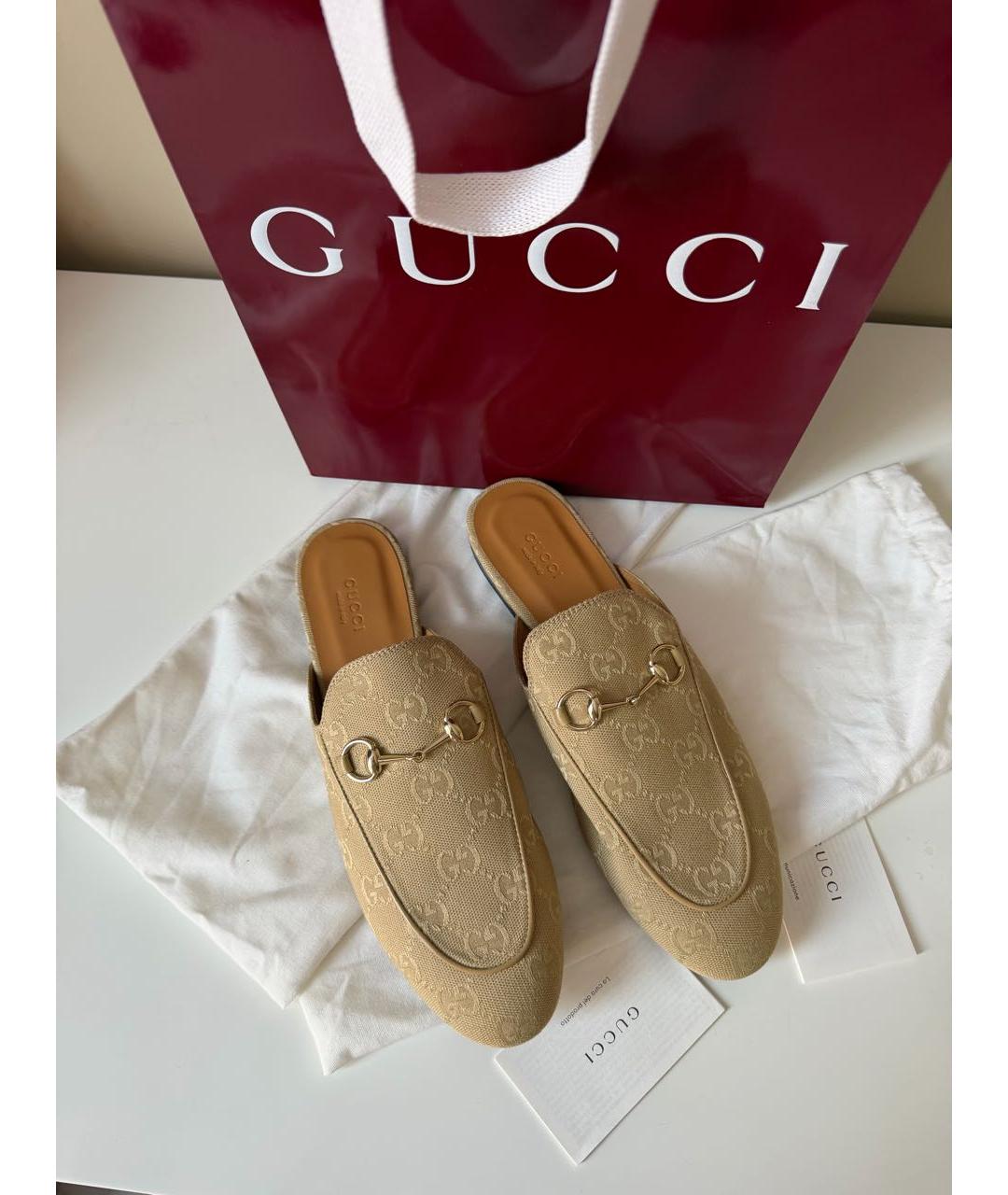 GUCCI Бежевые текстильные мюли, фото 2