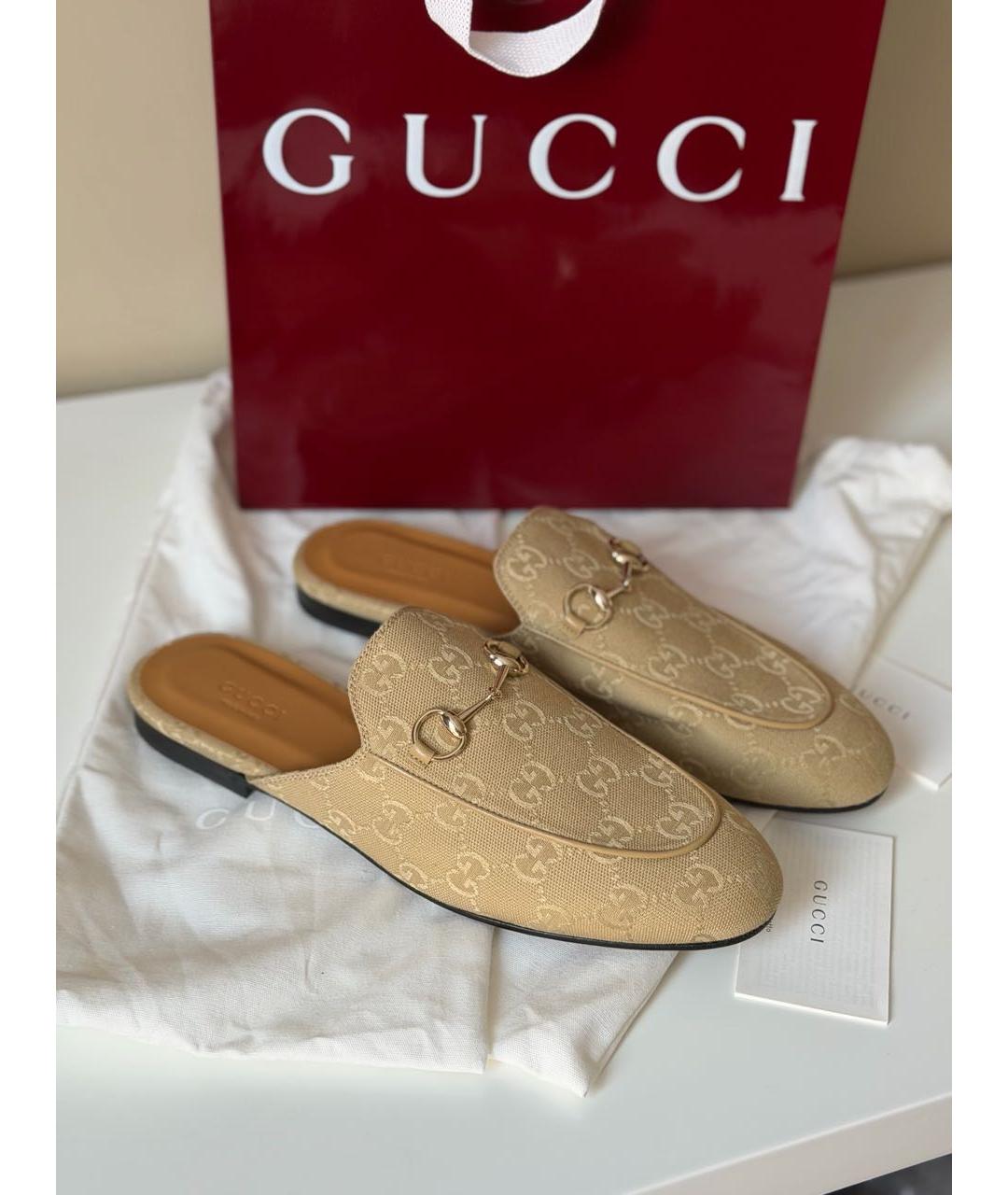 GUCCI Бежевые текстильные мюли, фото 3