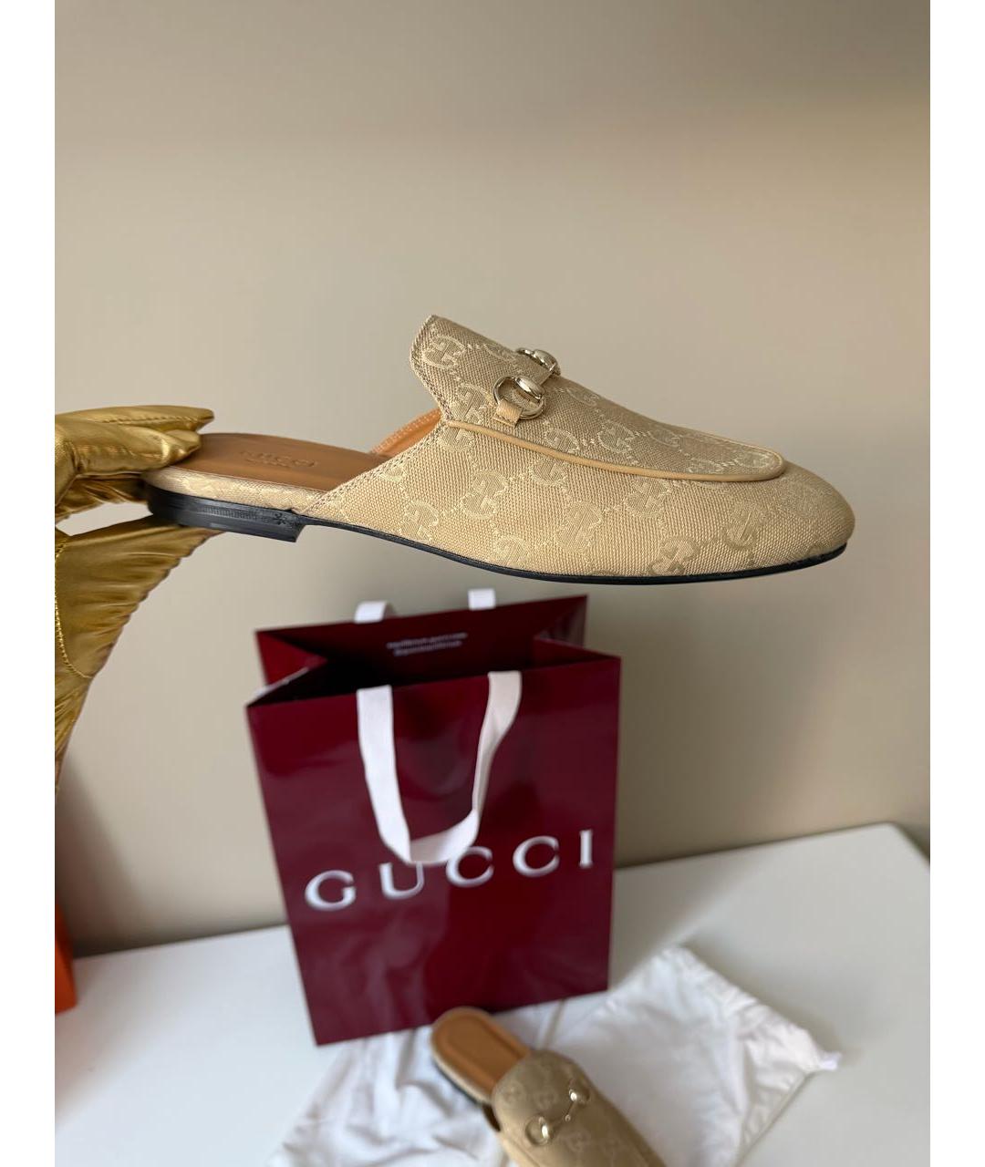 GUCCI Бежевые текстильные мюли, фото 5