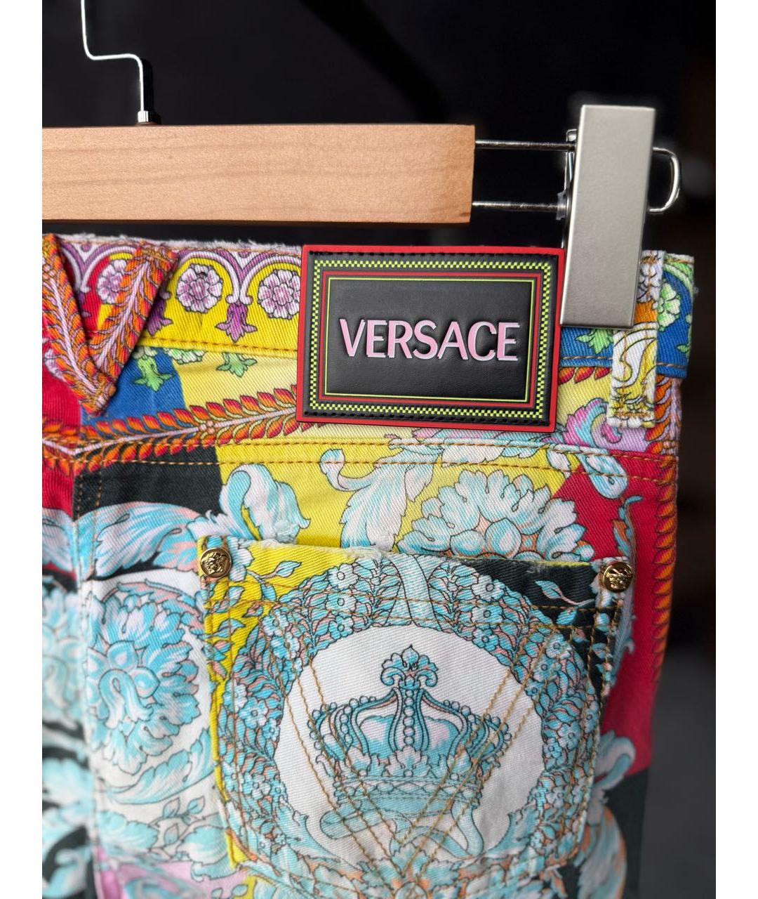 VERSACE Мульти хлопковые джинсы слим, фото 4